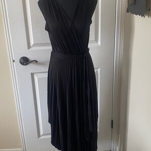 Asymmetrical Black Dress with Cross-over bodice, Size S/M